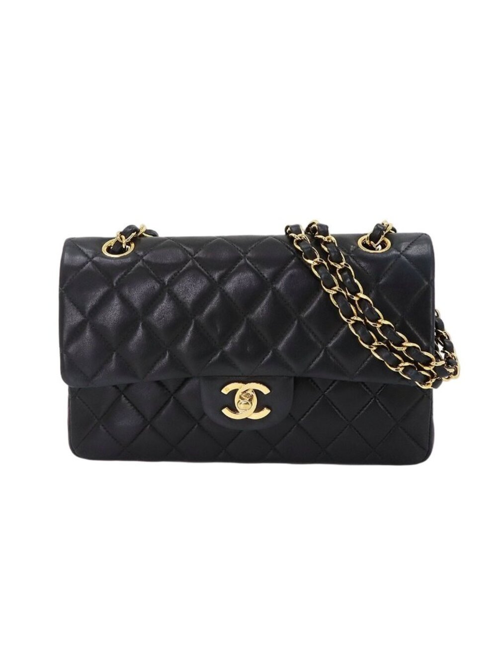 Chanel Quilted 23 Chain Shoulder Bag Lambskin Black Gold Vintage